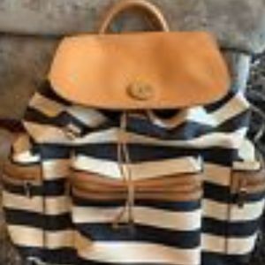 Tory Burch Kerrington Striped Backpack, Navy & White